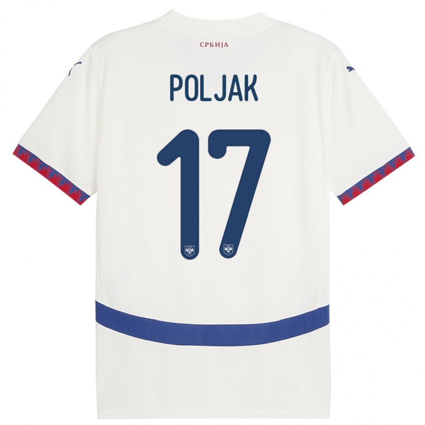 Damen Fußball Serbien Allegra Poljak #17 Weiß Auswärtstrikot Trikot 24-26 T-Shirt Luxemburg