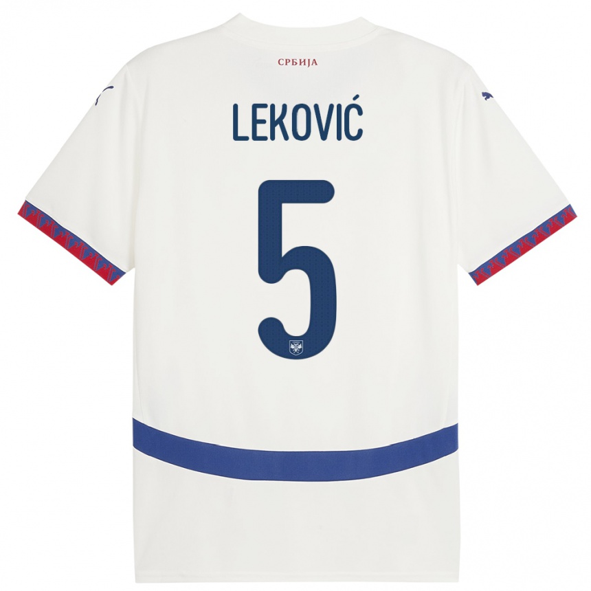 Damen Fußball Serbien Stefan Lekovic #5 Weiß Auswärtstrikot Trikot 24-26 T-Shirt Luxemburg