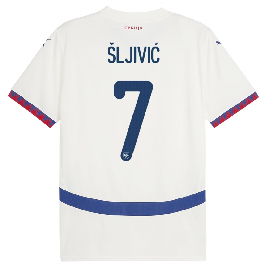 Damen Fußball Serbien Jovan Sljivic #7 Weiß Auswärtstrikot Trikot 24-26 T-Shirt Luxemburg