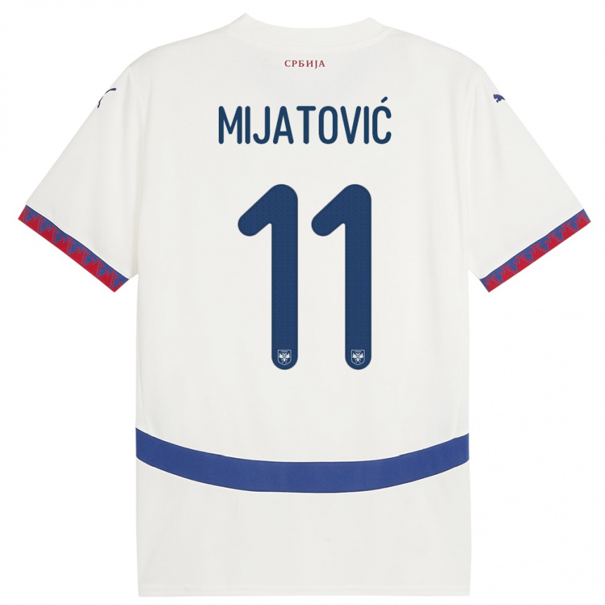 Damen Fußball Serbien Jovan Mijatovic #11 Weiß Auswärtstrikot Trikot 24-26 T-Shirt Luxemburg