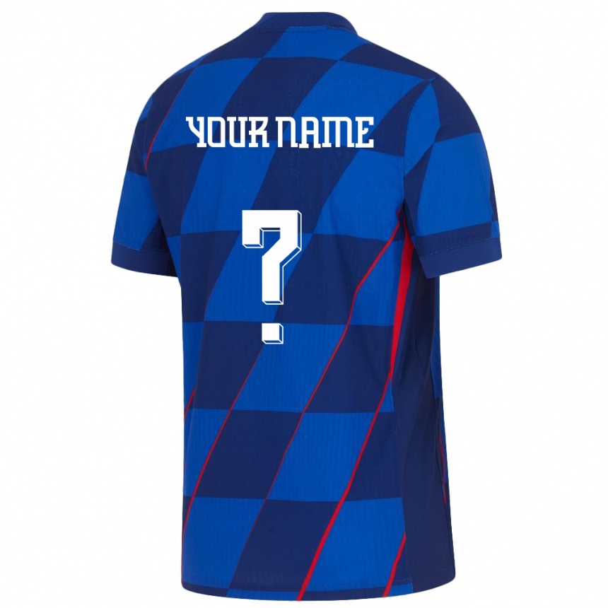 Damen Fußball Kroatien Ihren Namen #0 Blau Auswärtstrikot Trikot 24-26 T-Shirt Luxemburg