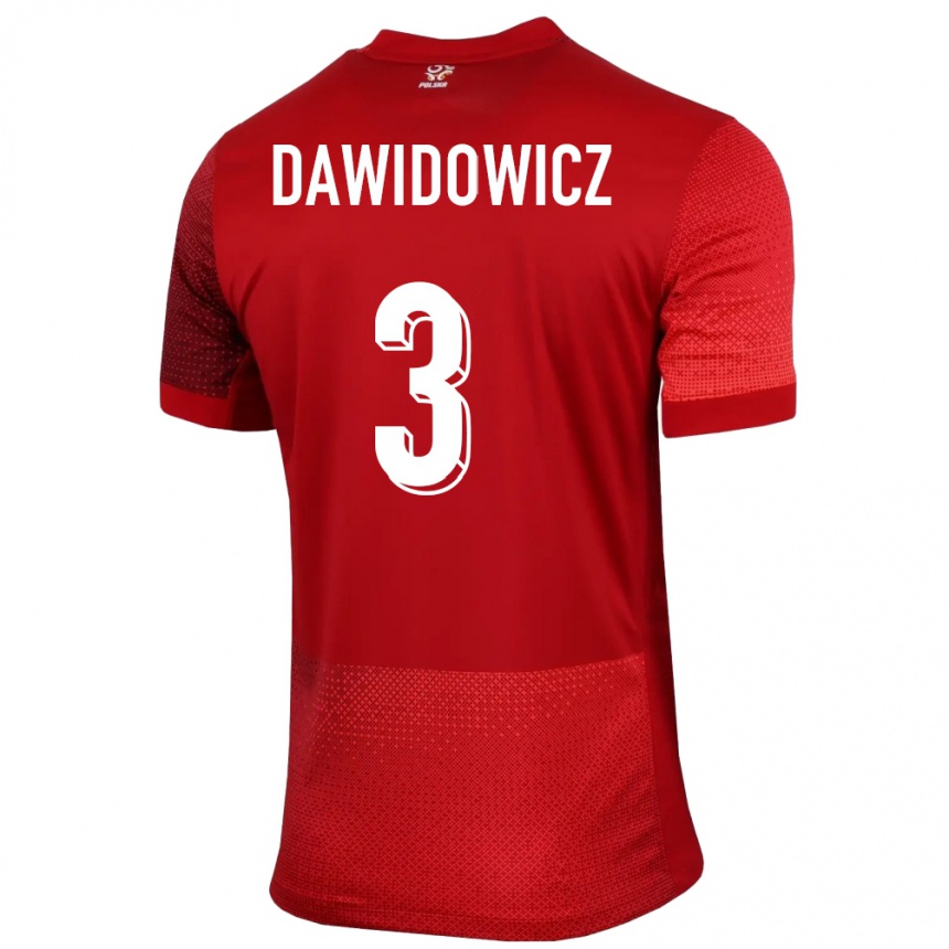 Damen Fußball Polen Pawel Dawidowicz #3 Rot Auswärtstrikot Trikot 24-26 T-Shirt Luxemburg