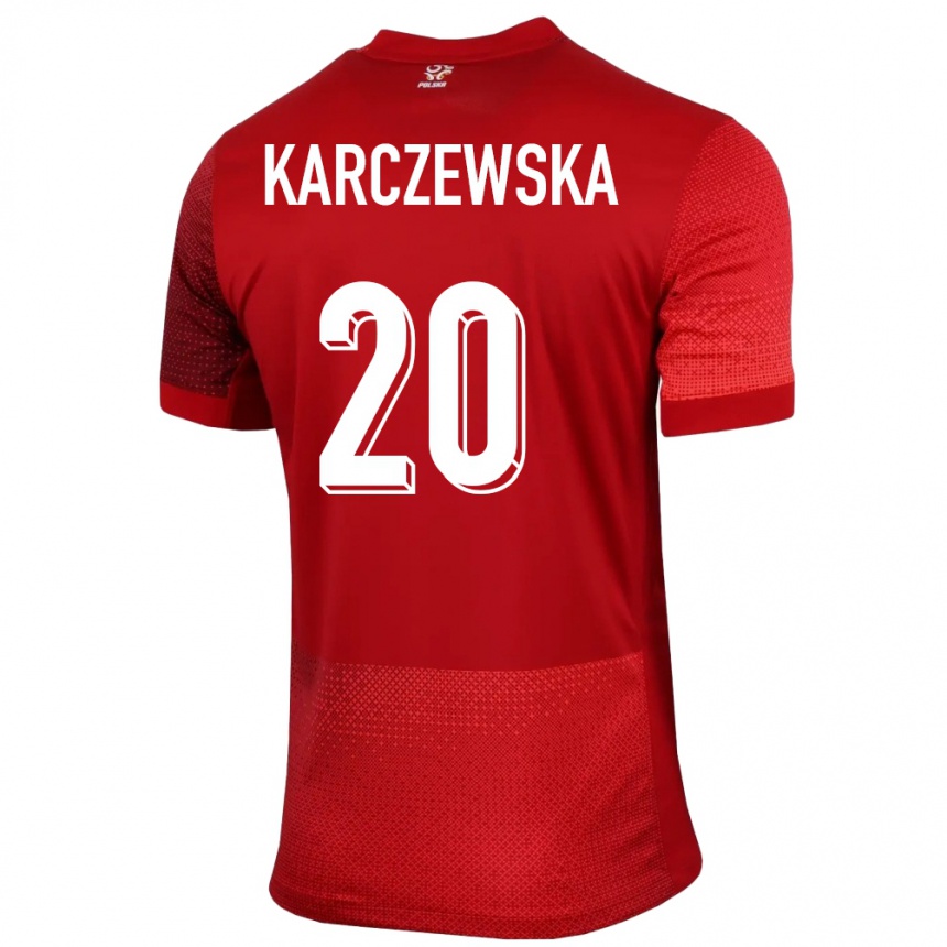 Damen Fußball Polen Nikola Karczewska #20 Rot Auswärtstrikot Trikot 24-26 T-Shirt Luxemburg