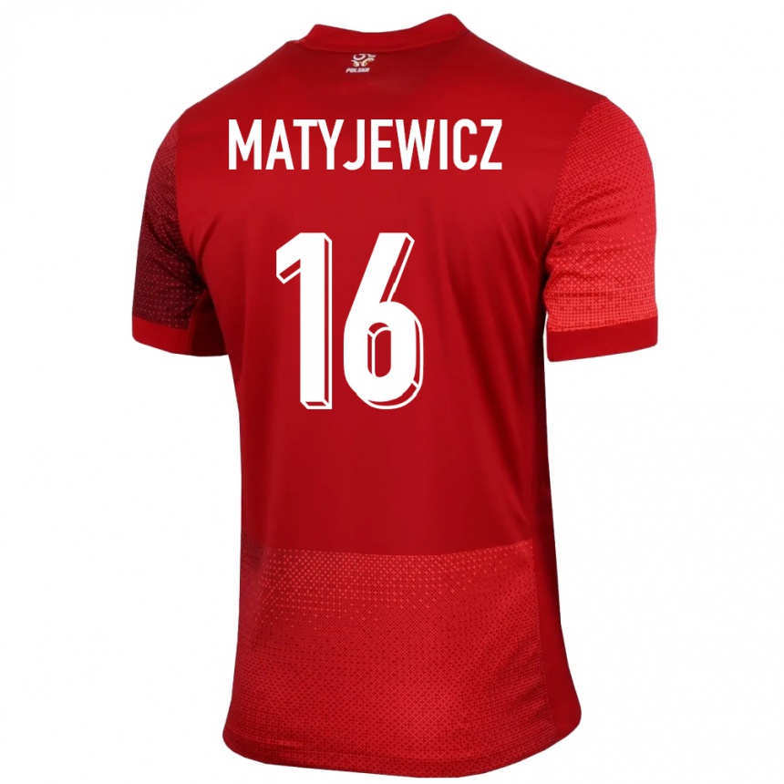 Damen Fußball Polen Wiktor Matyjewicz #16 Rot Auswärtstrikot Trikot 24-26 T-Shirt Luxemburg