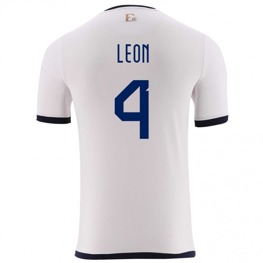 Damen Fußball Ecuador Fernando Leon #4 Weiß Auswärtstrikot Trikot 24-26 T-Shirt Luxemburg