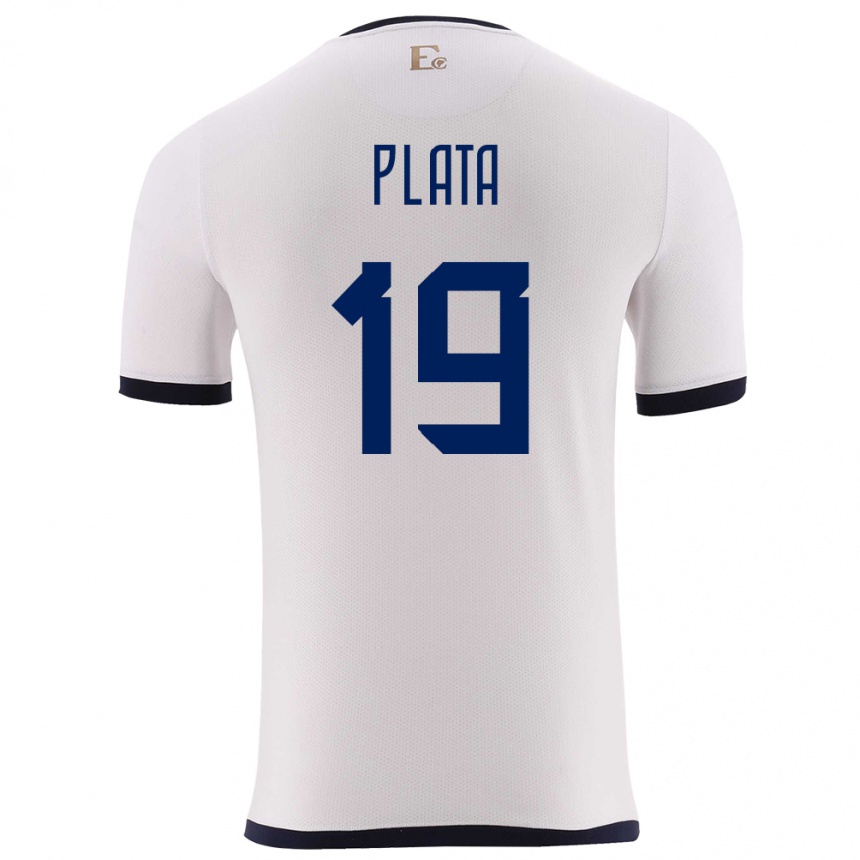Damen Fußball Ecuador Gonzalo Plata #19 Weiß Auswärtstrikot Trikot 24-26 T-Shirt Luxemburg