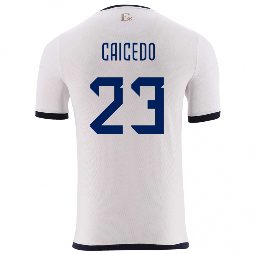 Damen Fußball Ecuador Moises Caicedo #23 Weiß Auswärtstrikot Trikot 24-26 T-Shirt Luxemburg