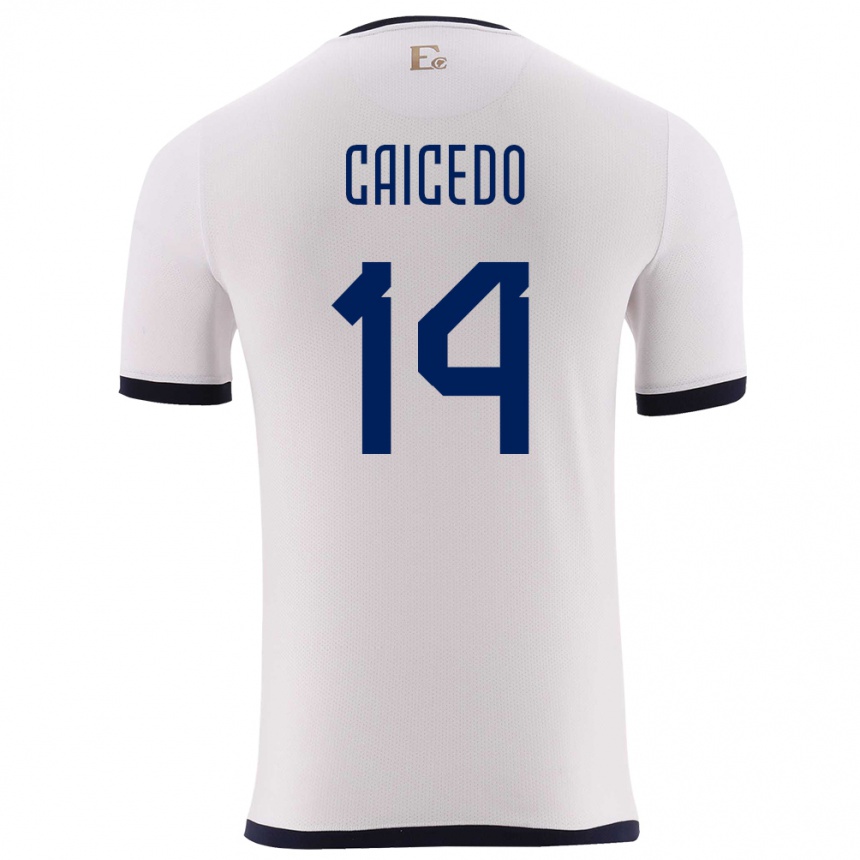 Damen Fußball Ecuador Carina Caicedo #14 Weiß Auswärtstrikot Trikot 24-26 T-Shirt Luxemburg