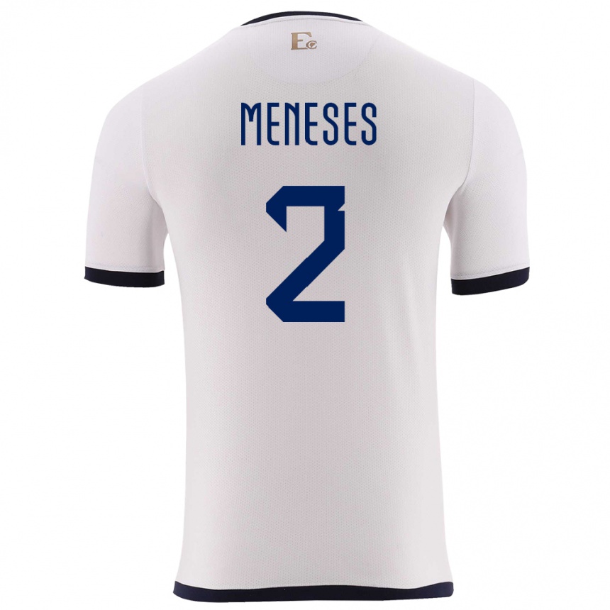 Damen Fußball Ecuador Randy Meneses #2 Weiß Auswärtstrikot Trikot 24-26 T-Shirt Luxemburg
