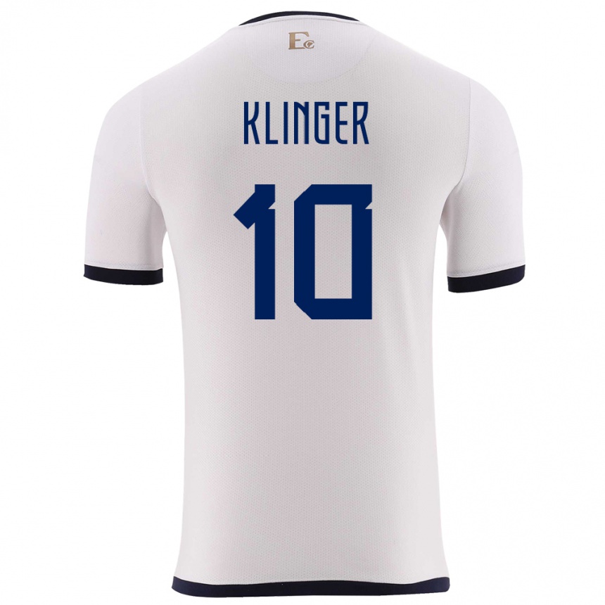 Damen Fußball Ecuador Jose Klinger #10 Weiß Auswärtstrikot Trikot 24-26 T-Shirt Luxemburg