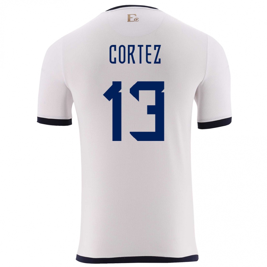 Damen Fußball Ecuador Steven Cortez #13 Weiß Auswärtstrikot Trikot 24-26 T-Shirt Luxemburg
