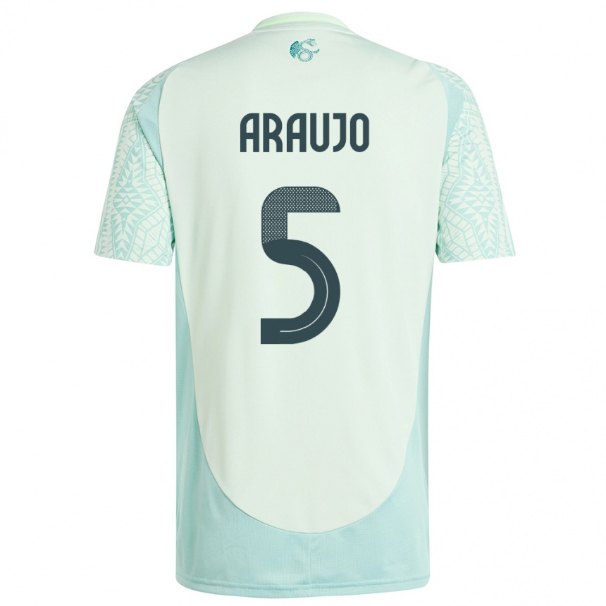Damen Fußball Mexiko Julian Araujo #5 Leinengrün Auswärtstrikot Trikot 24-26 T-Shirt Luxemburg