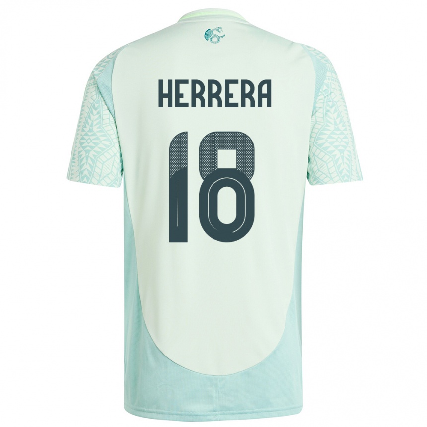 Damen Fußball Mexiko Ozziel Herrera #18 Leinengrün Auswärtstrikot Trikot 24-26 T-Shirt Luxemburg