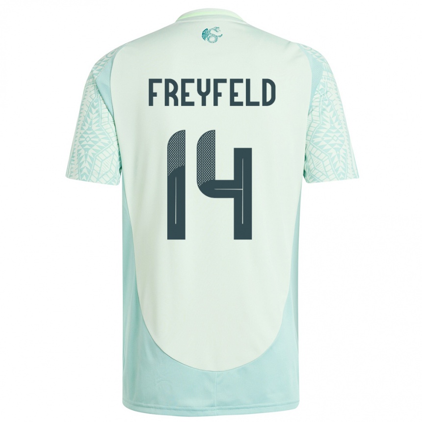 Damen Fußball Mexiko Emiliano Freyfeld #14 Leinengrün Auswärtstrikot Trikot 24-26 T-Shirt Luxemburg