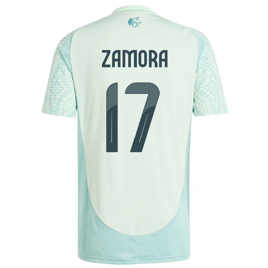 Damen Fußball Mexiko Saul Zamora #17 Leinengrün Auswärtstrikot Trikot 24-26 T-Shirt Luxemburg