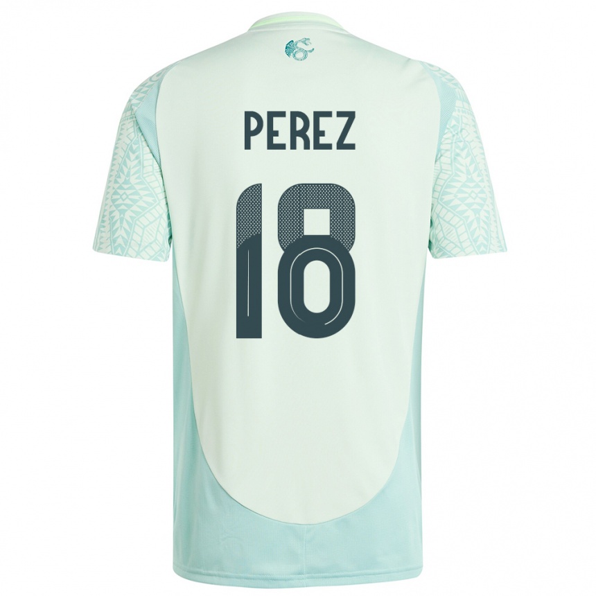 Damen Fußball Mexiko Jonathan Perez #18 Leinengrün Auswärtstrikot Trikot 24-26 T-Shirt Luxemburg