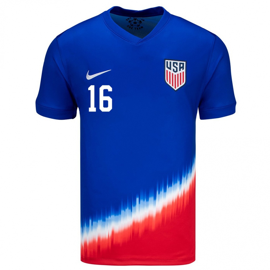 Damen Fußball Vereinigte Staaten Rose Lavelle #16 Blau Auswärtstrikot Trikot 24-26 T-Shirt Luxemburg