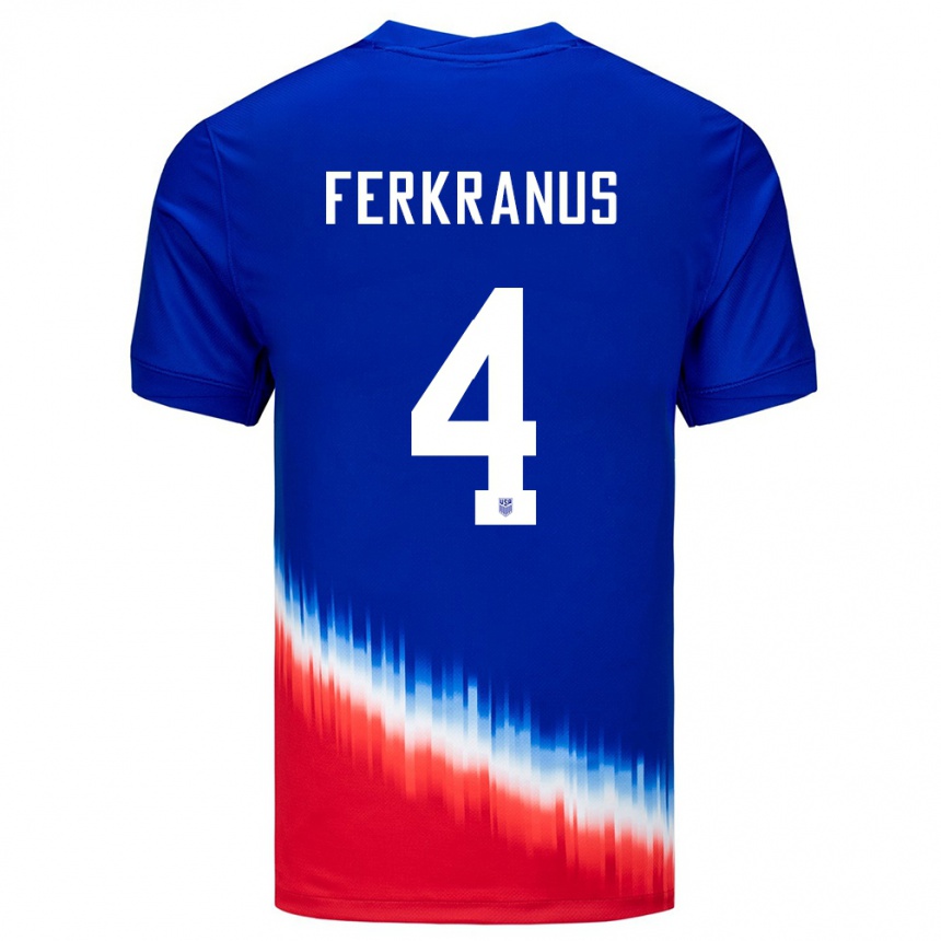 Damen Fußball Vereinigte Staaten Marcus Ferkranus #4 Blau Auswärtstrikot Trikot 24-26 T-Shirt Luxemburg