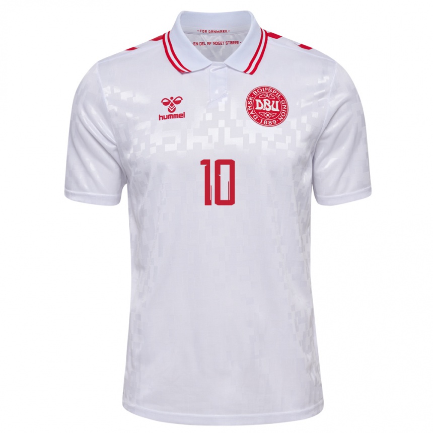 Damen Fußball Dänemark Gustav Christensen #10 Weiß Auswärtstrikot Trikot 24-26 T-Shirt Luxemburg