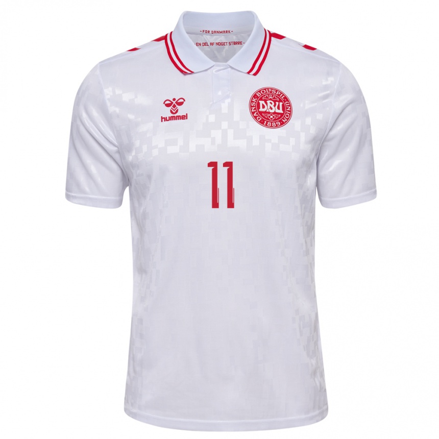 Damen Fußball Dänemark Jeppe Kjær #11 Weiß Auswärtstrikot Trikot 24-26 T-Shirt Luxemburg