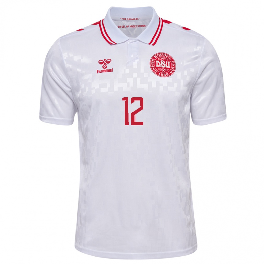 Damen Fußball Dänemark Stine Larsen #12 Weiß Auswärtstrikot Trikot 24-26 T-Shirt Luxemburg