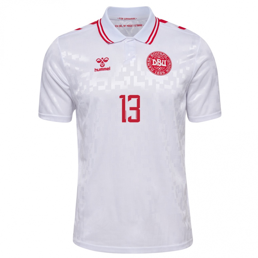 Damen Fußball Dänemark Karoline Olesen #13 Weiß Auswärtstrikot Trikot 24-26 T-Shirt Luxemburg
