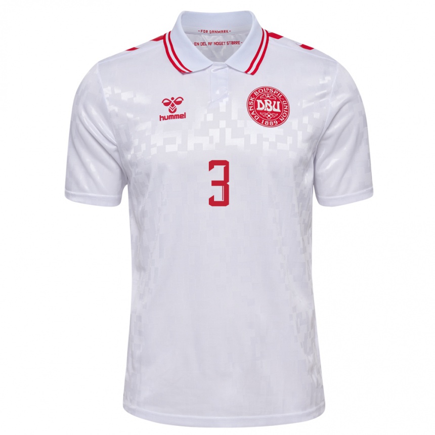 Damen Fußball Dänemark Rasmus Carstensen #3 Weiß Auswärtstrikot Trikot 24-26 T-Shirt Luxemburg
