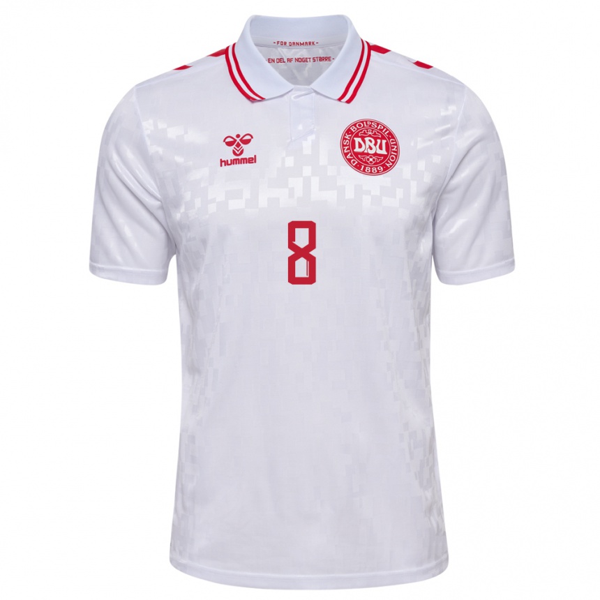 Damen Fußball Dänemark Tobias Lund Jensen #8 Weiß Auswärtstrikot Trikot 24-26 T-Shirt Luxemburg