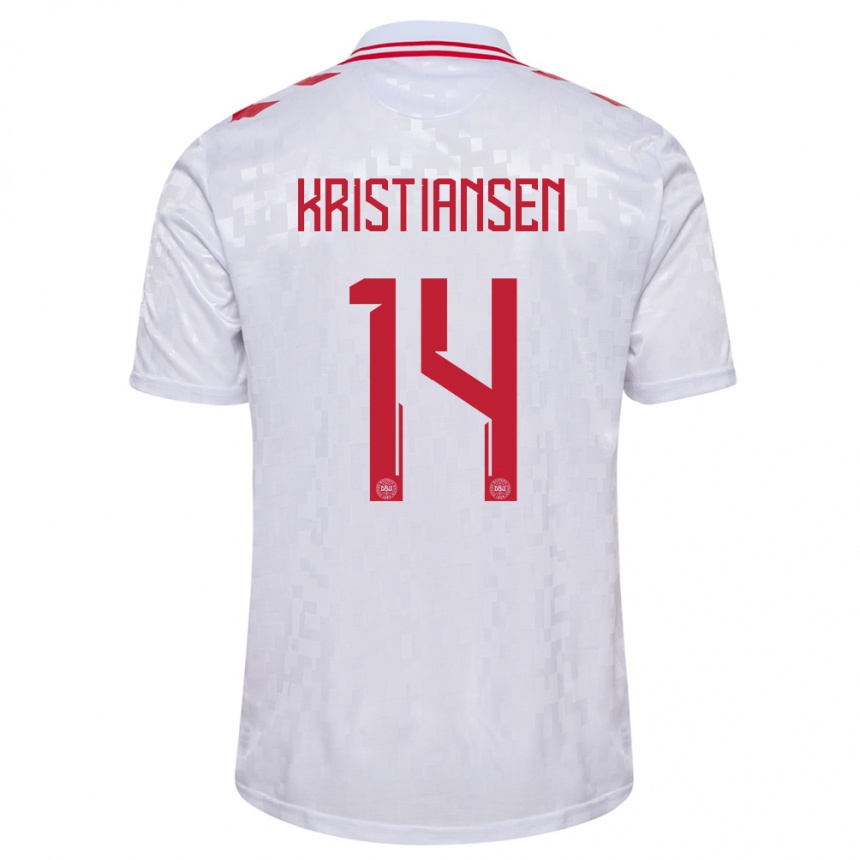 Damen Fußball Dänemark Victor Kristiansen #14 Weiß Auswärtstrikot Trikot 24-26 T-Shirt Luxemburg