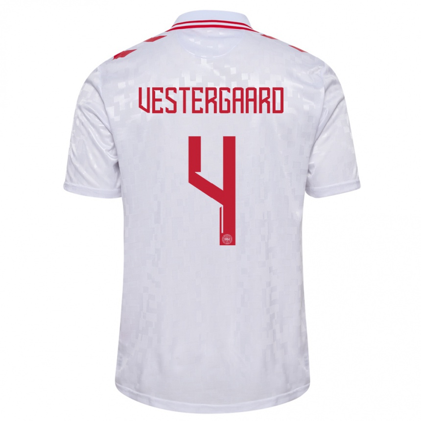 Damen Fußball Dänemark Jannik Vestergaard #4 Weiß Auswärtstrikot Trikot 24-26 T-Shirt Luxemburg