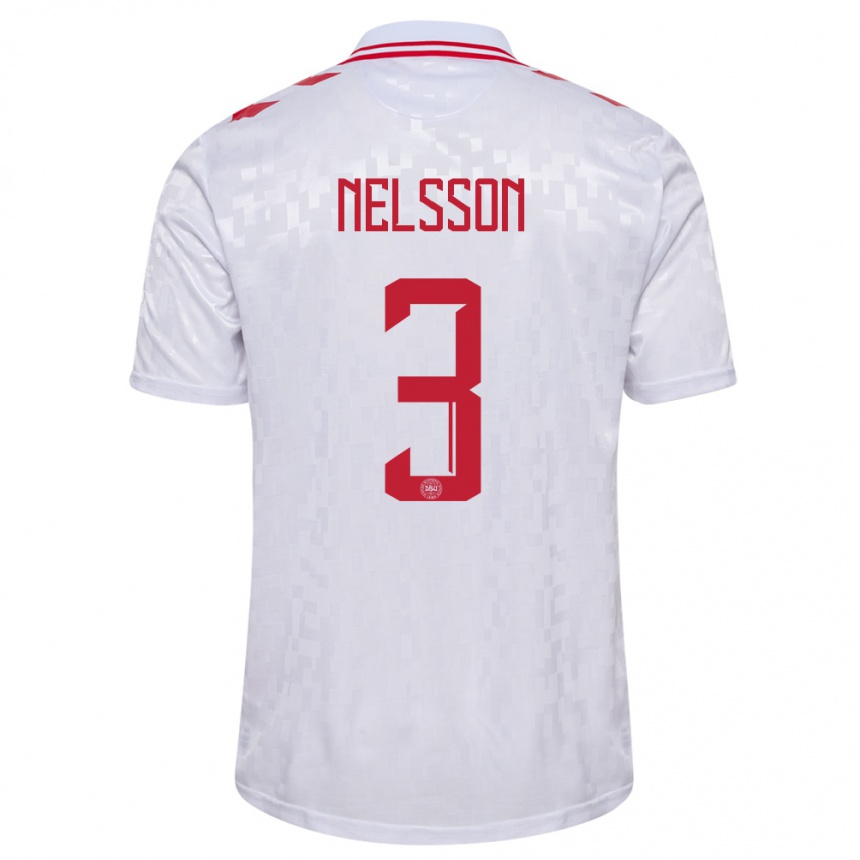 Damen Fußball Dänemark Victor Nelsson #3 Weiß Auswärtstrikot Trikot 24-26 T-Shirt Luxemburg