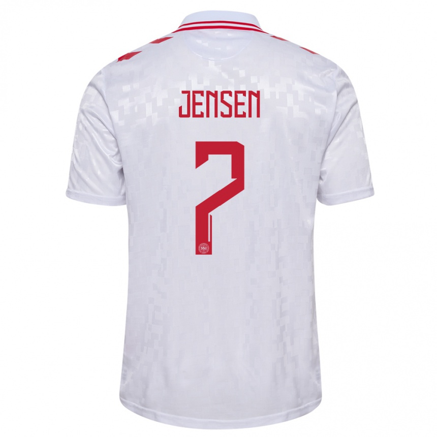 Damen Fußball Dänemark Mathias Jensen #7 Weiß Auswärtstrikot Trikot 24-26 T-Shirt Luxemburg