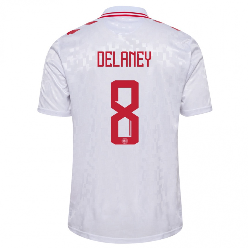 Damen Fußball Dänemark Thomas Delaney #8 Weiß Auswärtstrikot Trikot 24-26 T-Shirt Luxemburg