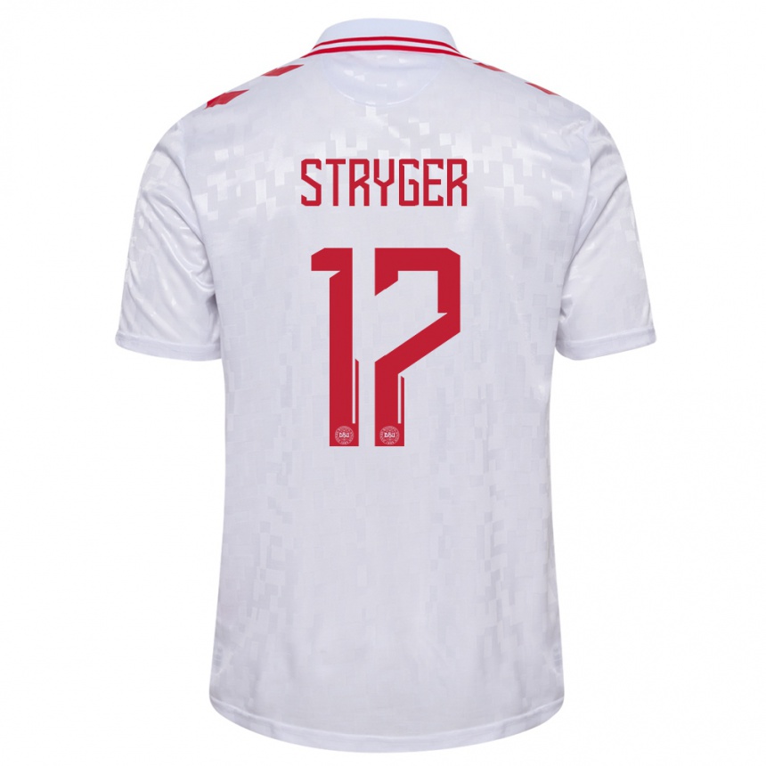 Damen Fußball Dänemark Jens Stryger Larsen #17 Weiß Auswärtstrikot Trikot 24-26 T-Shirt Luxemburg