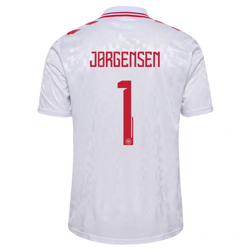 Damen Fußball Dänemark Filip Jørgensen #1 Weiß Auswärtstrikot Trikot 24-26 T-Shirt Luxemburg