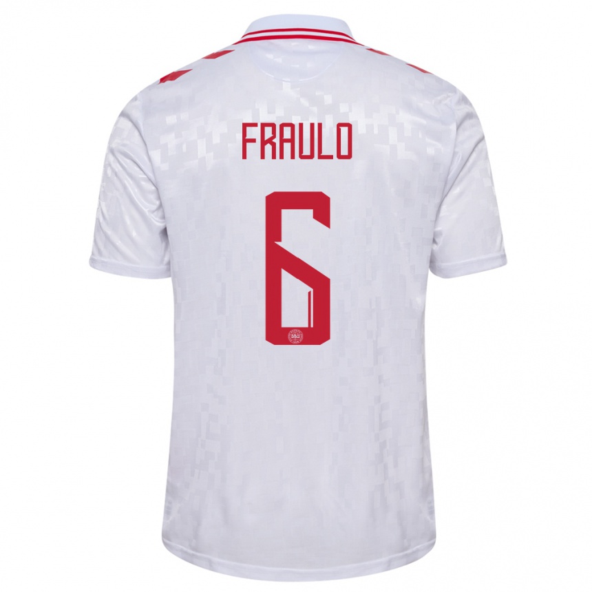 Damen Fußball Dänemark Oscar Fraulo #6 Weiß Auswärtstrikot Trikot 24-26 T-Shirt Luxemburg