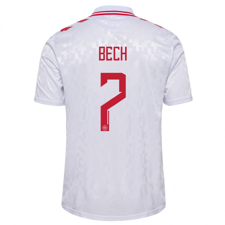 Damen Fußball Dänemark Tobias Bech #7 Weiß Auswärtstrikot Trikot 24-26 T-Shirt Luxemburg