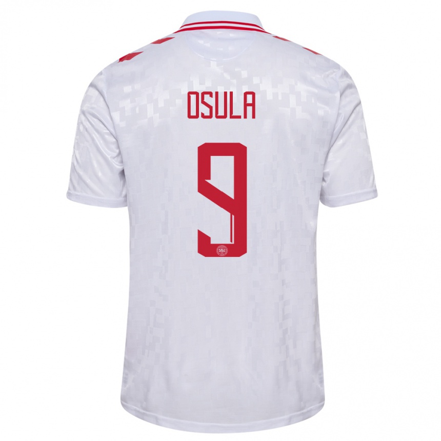 Damen Fußball Dänemark William Osula #9 Weiß Auswärtstrikot Trikot 24-26 T-Shirt Luxemburg