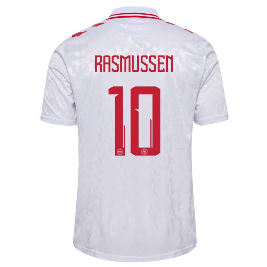 Damen Fußball Dänemark Christian Rasmussen #10 Weiß Auswärtstrikot Trikot 24-26 T-Shirt Luxemburg