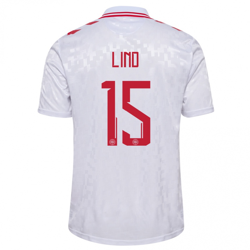 Damen Fußball Dänemark Victor Lind #15 Weiß Auswärtstrikot Trikot 24-26 T-Shirt Luxemburg