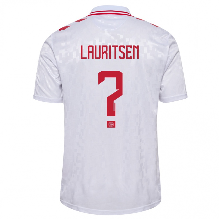 Damen Fußball Dänemark Mads Lauritsen #0 Weiß Auswärtstrikot Trikot 24-26 T-Shirt Luxemburg