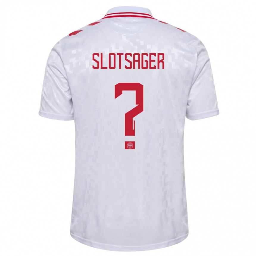 Damen Fußball Dänemark Tobias Slotsager #0 Weiß Auswärtstrikot Trikot 24-26 T-Shirt Luxemburg