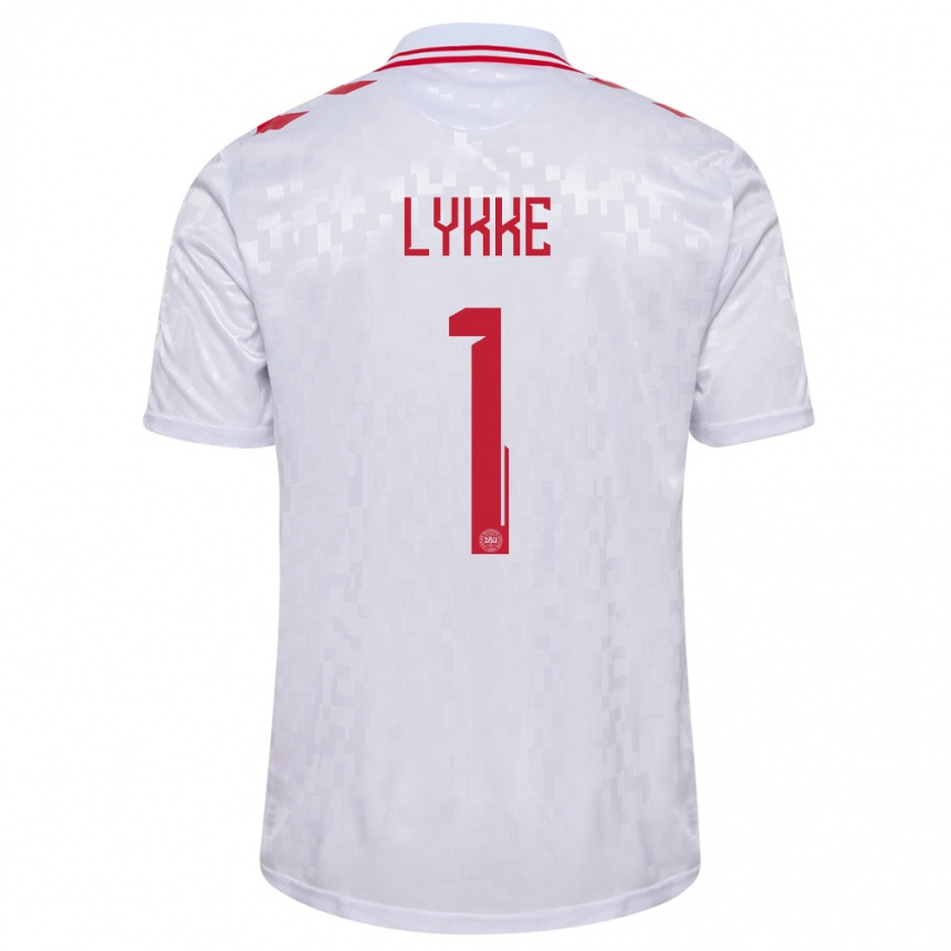 Damen Fußball Dänemark William Lykke #1 Weiß Auswärtstrikot Trikot 24-26 T-Shirt Luxemburg