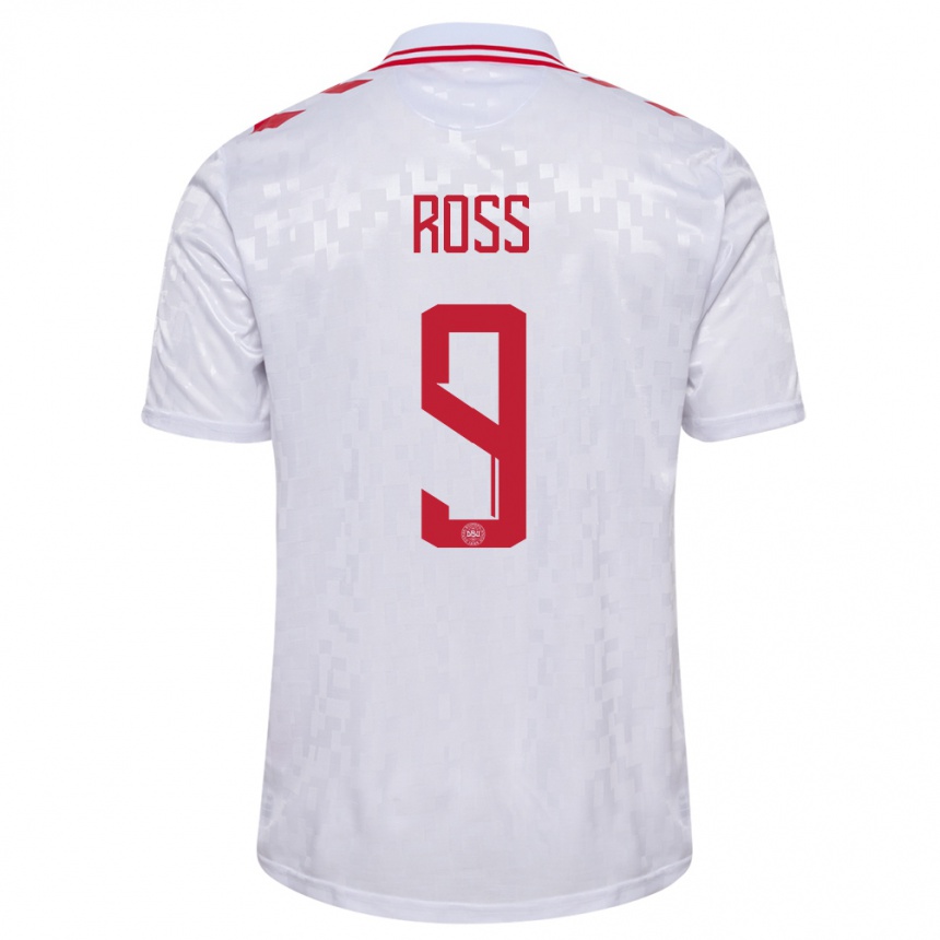 Damen Fußball Dänemark Oliver Ross #9 Weiß Auswärtstrikot Trikot 24-26 T-Shirt Luxemburg