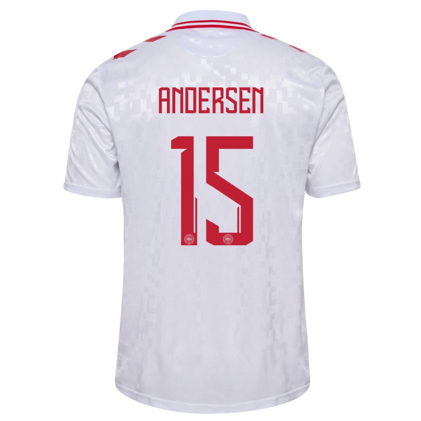 Damen Fußball Dänemark Jacob Andersen #15 Weiß Auswärtstrikot Trikot 24-26 T-Shirt Luxemburg