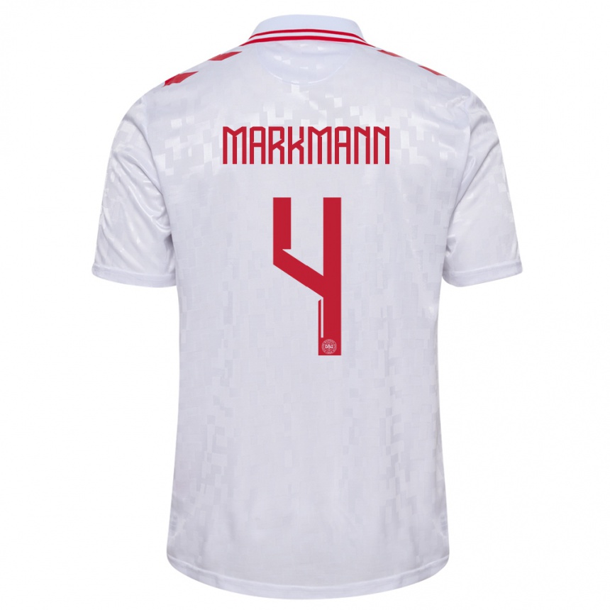 Damen Fußball Dänemark Noah Markmann #4 Weiß Auswärtstrikot Trikot 24-26 T-Shirt Luxemburg