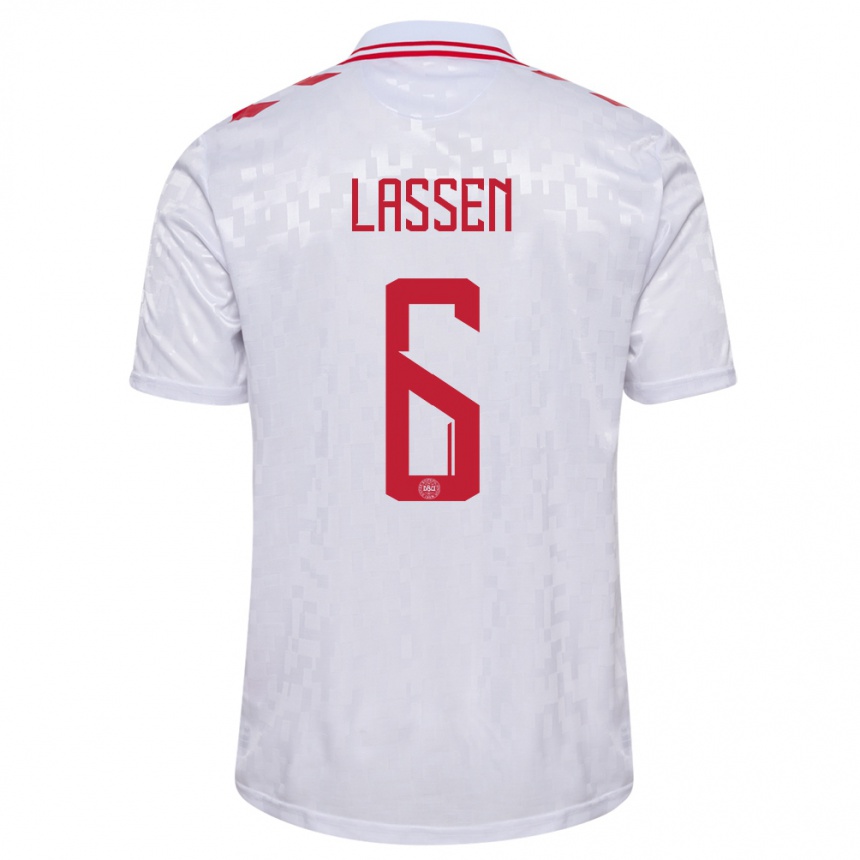 Damen Fußball Dänemark Noah Lassen #6 Weiß Auswärtstrikot Trikot 24-26 T-Shirt Luxemburg