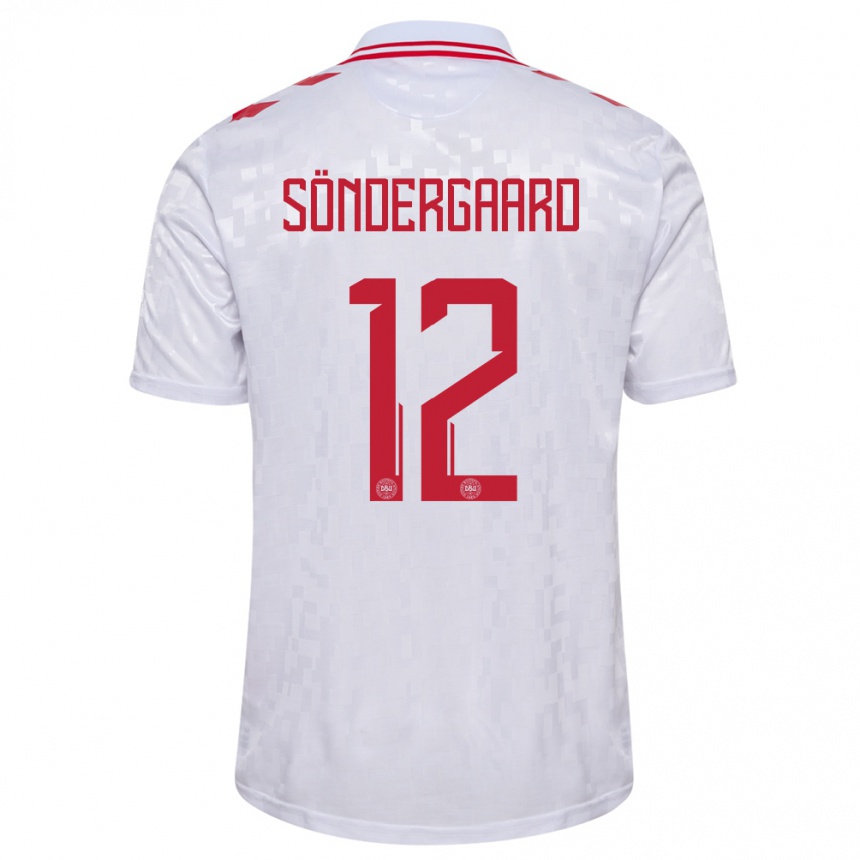 Damen Fußball Dänemark Philip Söndergaard #12 Weiß Auswärtstrikot Trikot 24-26 T-Shirt Luxemburg