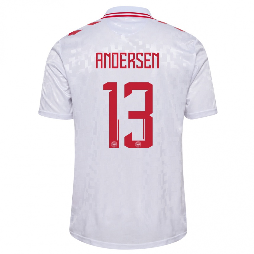 Damen Fußball Dänemark Frej Andersen #13 Weiß Auswärtstrikot Trikot 24-26 T-Shirt Luxemburg