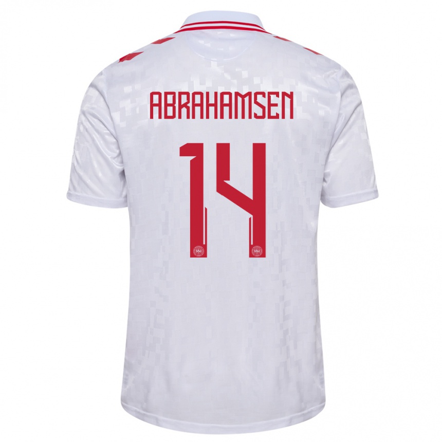 Damen Fußball Dänemark Mads Abrahamsen #14 Weiß Auswärtstrikot Trikot 24-26 T-Shirt Luxemburg